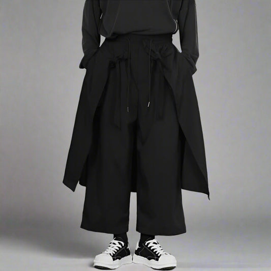 Stylish Black Hakama Trousers - casual wide-leg pants - Stylish Hakama Trousers for Casual Streetwear - Main view
