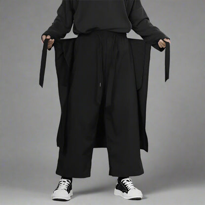 Stylish Black Hakama Trousers - hakama pants - Stylish Hakama Trousers for Casual Streetwear - View 2