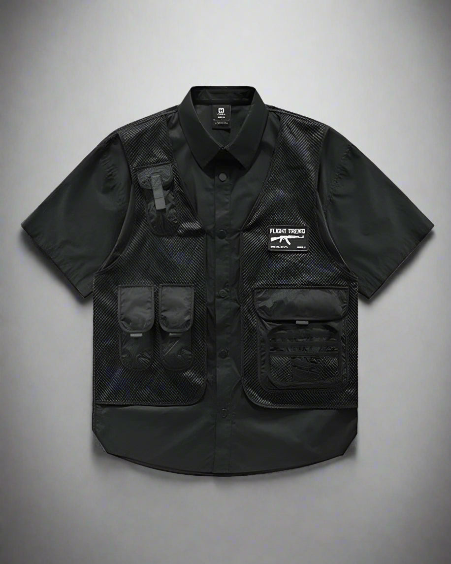 Stylish Black Layered Shirt - black shirt - Stylish Black Layered Tactical Shirt for Techwear - Main view