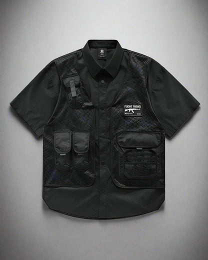 Stylish Black Layered Shirt - black shirt - Stylish Black Layered Tactical Shirt for Techwear - Main view