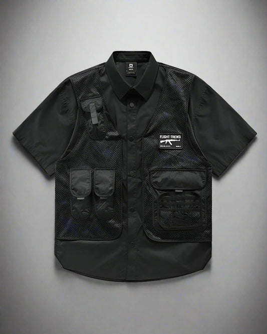 Stylish Black Layered Shirt - black shirt - Stylish Black Layered Tactical Shirt for Techwear - Main view