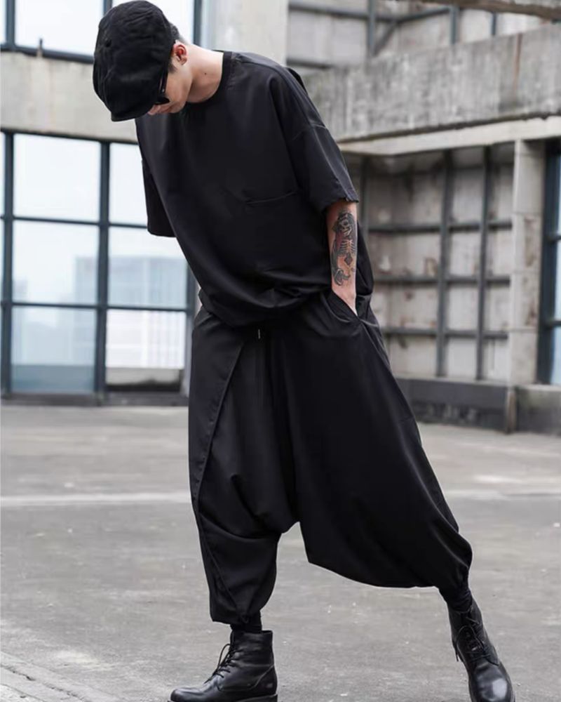 Stylish Black Techwear Hakama Pants -  hakama pants - Fashionable Black Techwear Hakama Pants for Urban Style - View 5