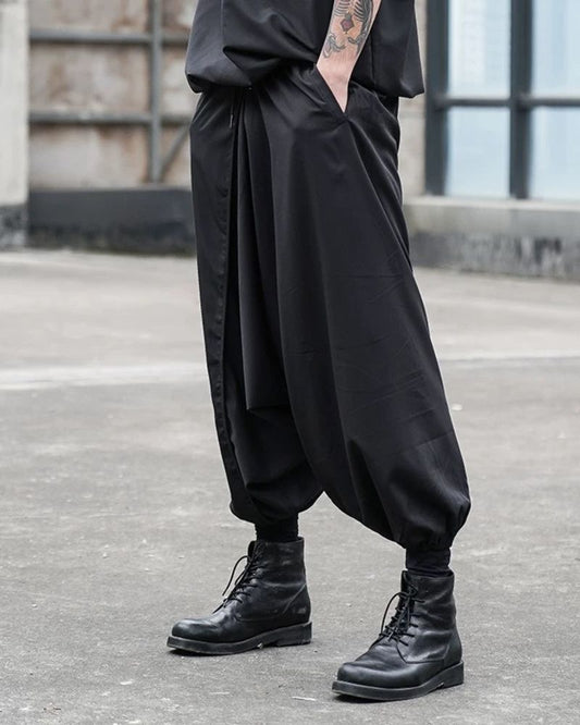 Stylish Black Techwear Hakama Pants - stylish black pants - Fashionable Black Techwear Hakama Pants for Urban Style - Main view