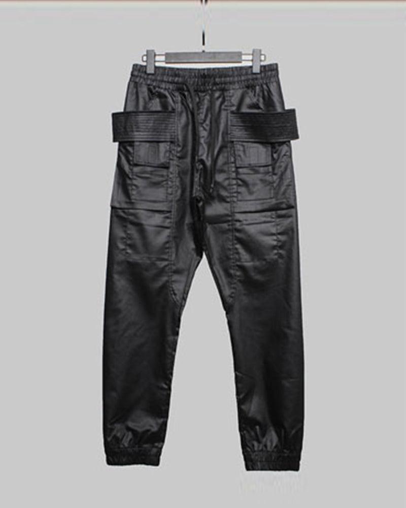Stylish Black Waxed Cargo Pants - black cargo pants - Stylish Black Cargo Pants with Functional Design - View 8