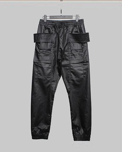 Stylish Black Waxed Cargo Pants - black cargo pants - Stylish Black Cargo Pants with Functional Design - View 8