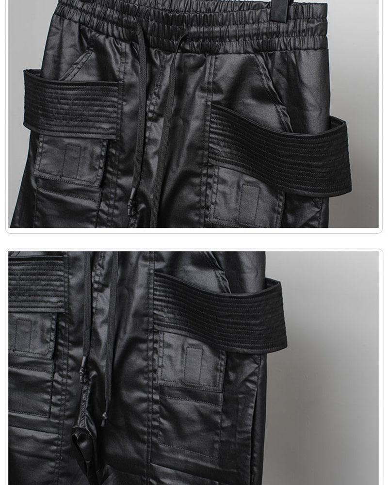 Stylish Black Waxed Cargo Pants -  cargo pockets - Stylish Black Cargo Pants with Functional Design - View 10