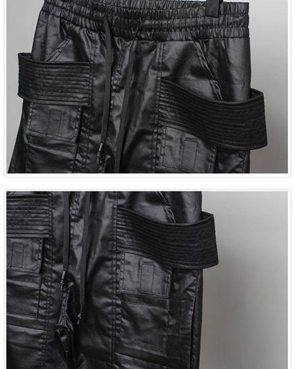Stylish Black Waxed Cargo Pants -  cargo pockets - Stylish Black Cargo Pants with Functional Design - View 10