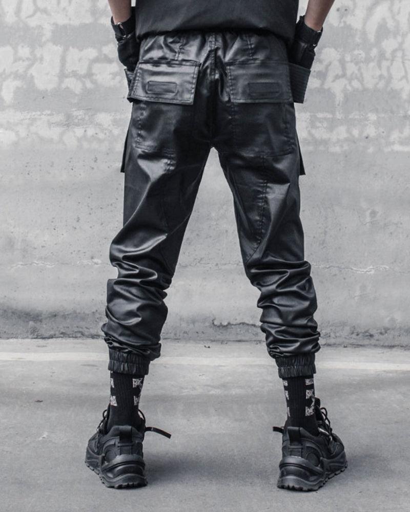 Stylish Black Waxed Cargo Pants -  cargo pockets - Stylish Black Cargo Pants with Functional Design - View 3