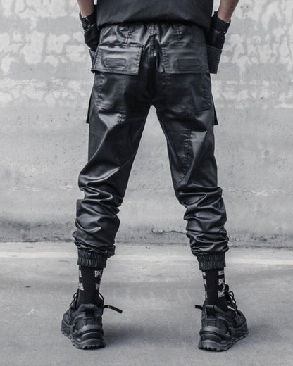 Stylish Black Waxed Cargo Pants -  cargo pockets - Stylish Black Cargo Pants with Functional Design - View 3