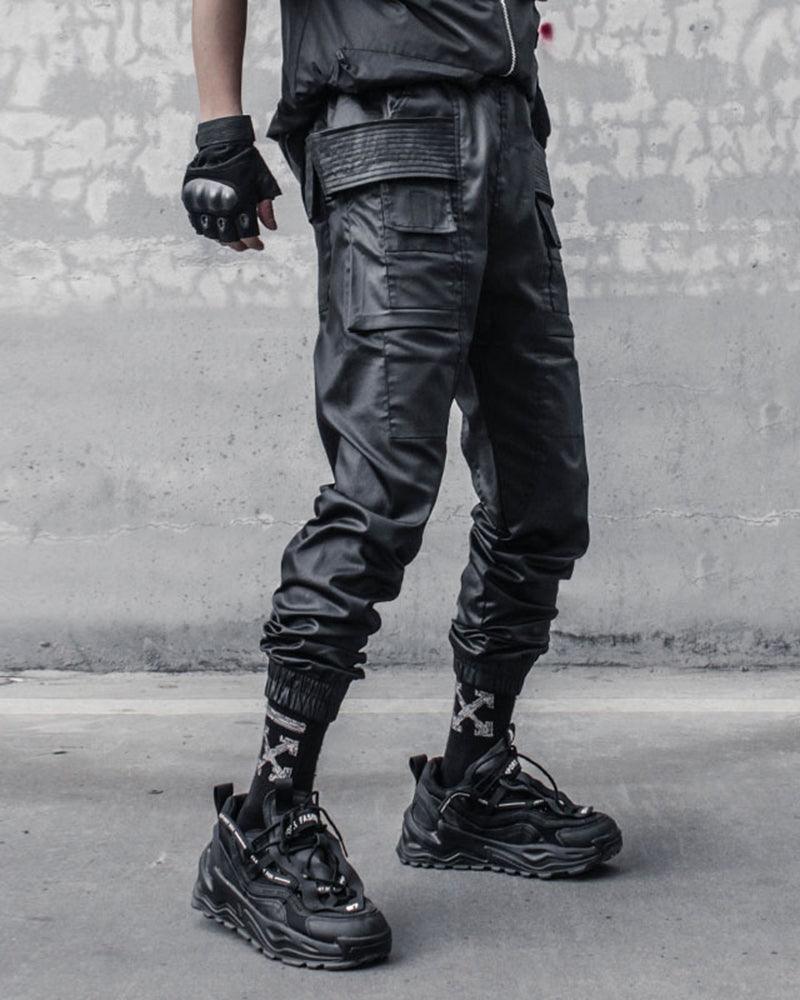 Stylish Black Waxed Cargo Pants -  durable waxed pants - Stylish Black Cargo Pants with Functional Design - View 4