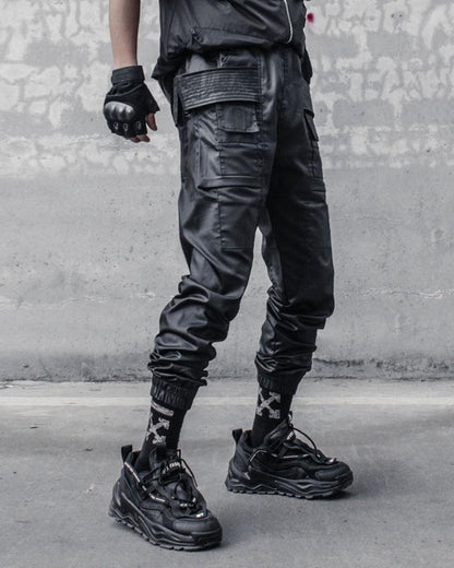 Stylish Black Waxed Cargo Pants -  durable waxed pants - Stylish Black Cargo Pants with Functional Design - View 4