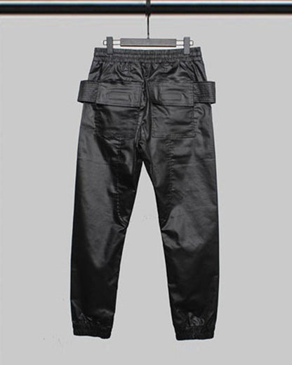 Stylish Black Waxed Cargo Pants - rugged appeal cargo pants - Stylish Black Cargo Pants with Functional Design - View 9