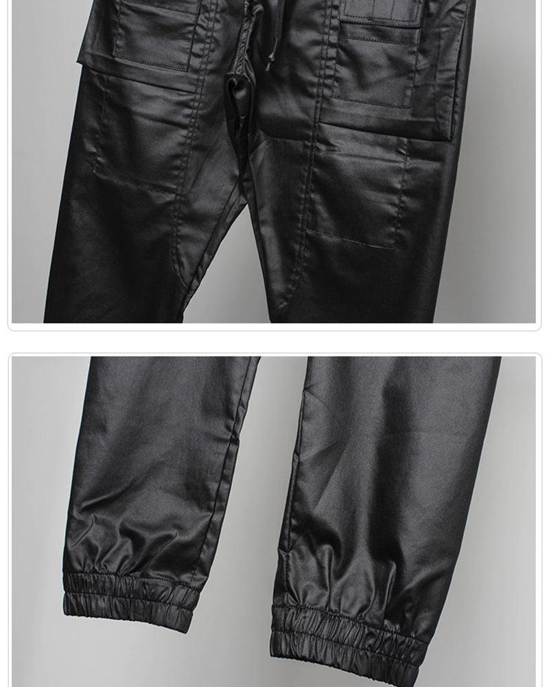 Stylish Black Waxed Cargo Pants -  stylish pants - Stylish Black Cargo Pants with Functional Design - View 12