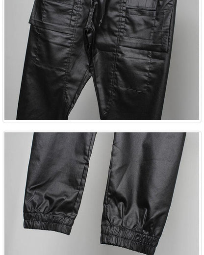 Stylish Black Waxed Cargo Pants -  stylish pants - Stylish Black Cargo Pants with Functional Design - View 12