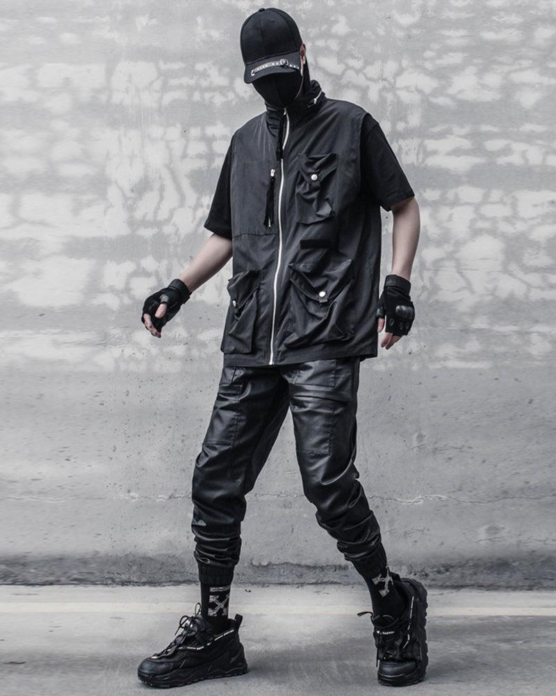 Stylish Black Waxed Cargo Pants -  stylish pants - Stylish Black Cargo Pants with Functional Design - View 5