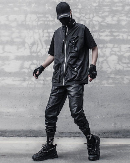 Stylish Black Waxed Cargo Pants -  stylish pants - Stylish Black Cargo Pants with Functional Design - View 5