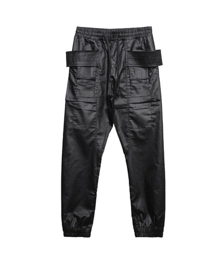 Stylish Black Waxed Cargo Pants -  water resistant - Stylish Black Cargo Pants with Functional Design - View 7