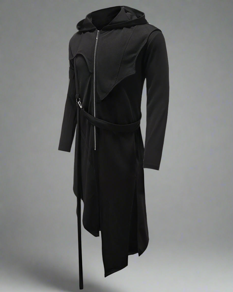 Stylish Irregular Long Tech Coat -  black coat - Futuristic Hooded Long Tech Coat for Every Occasion - View 3