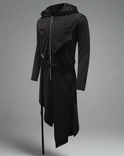 Stylish Irregular Long Tech Coat -  black coat - Futuristic Hooded Long Tech Coat for Every Occasion - View 3