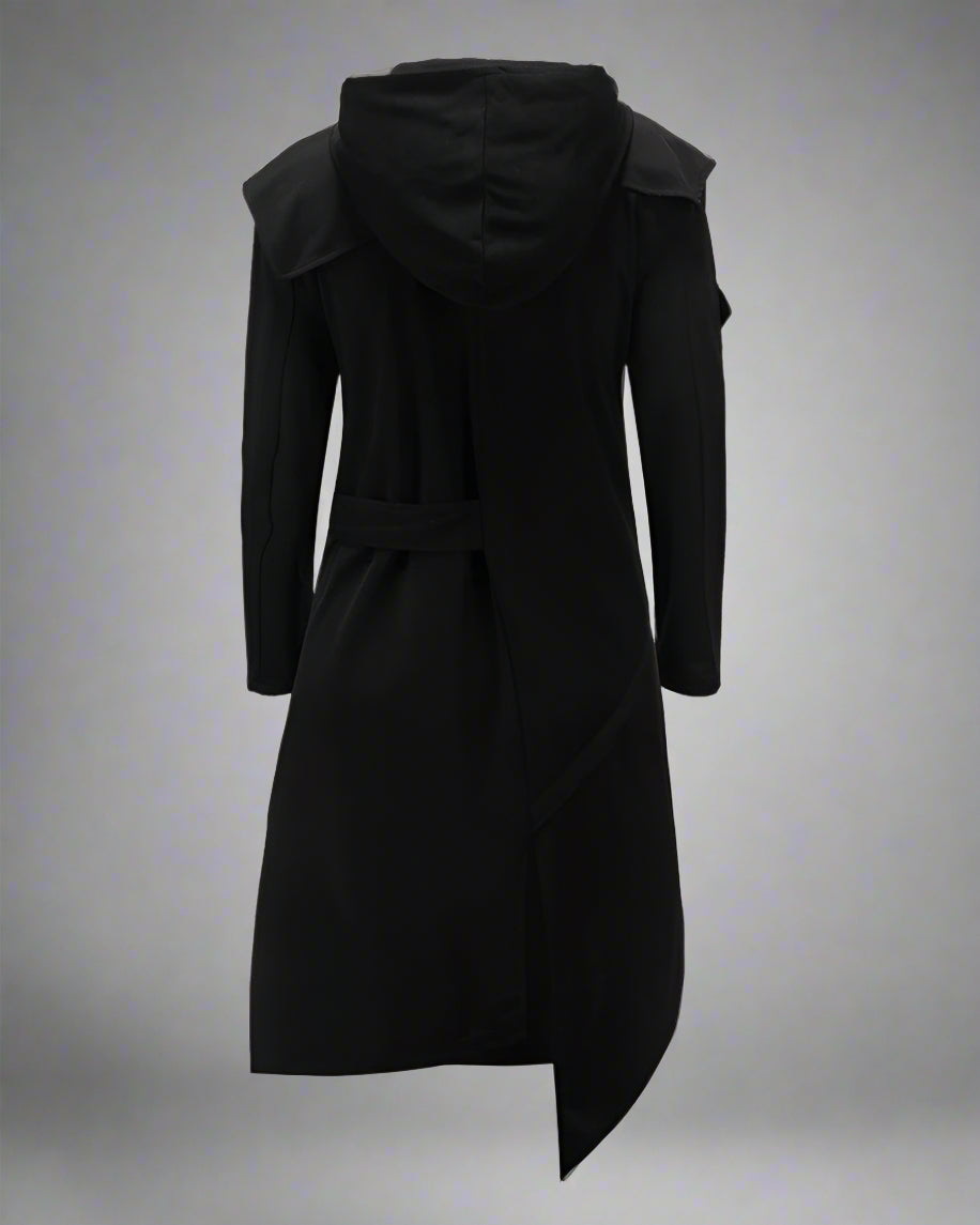Stylish Irregular Long Tech Coat - tech coat - Futuristic Hooded Long Tech Coat for Every Occasion - View 2