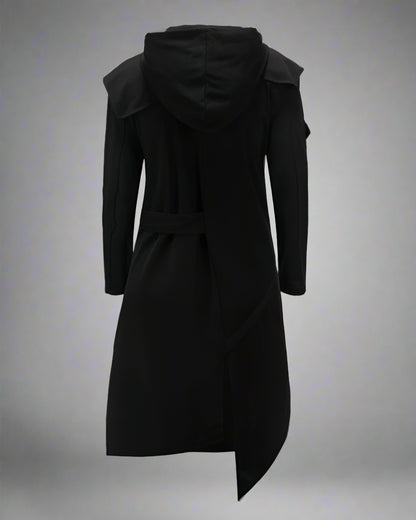 Stylish Irregular Long Tech Coat - tech coat - Futuristic Hooded Long Tech Coat for Every Occasion - View 2