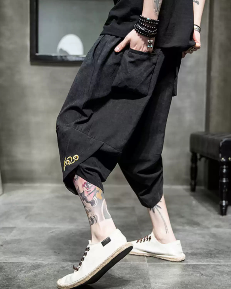 Stylish Japanese Crop Hakama -  cotton polyester blend - Stylish Japanese Crop Hakama - Modern Techwear Pants - View 3