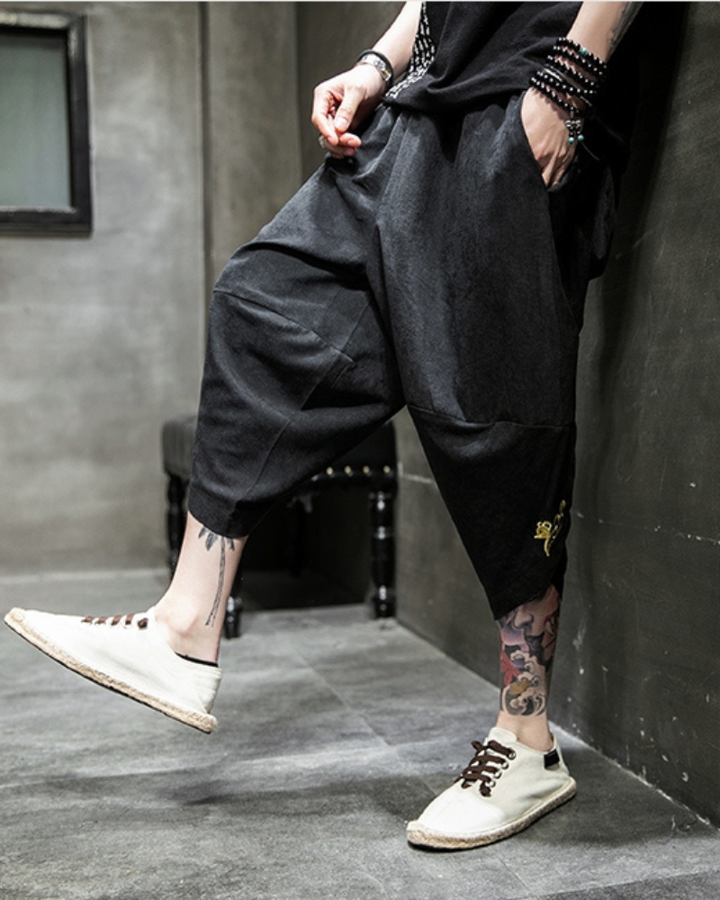 Stylish Japanese Crop Hakama -  crop pants - Stylish Japanese Crop Hakama - Modern Techwear Pants - View 4