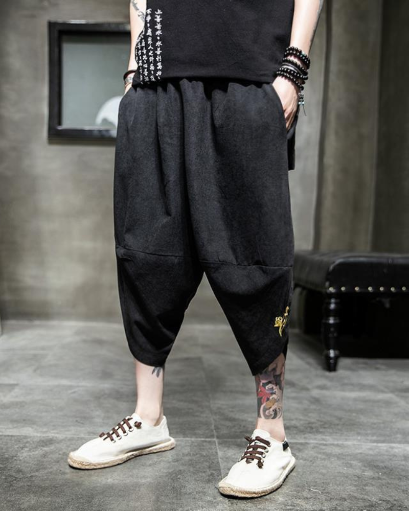 Stylish Japanese Crop Hakama - traditional japanese elegance - Stylish Japanese Crop Hakama - Modern Techwear Pants - View 2
