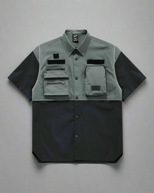 Stylish Layered Short Sleeve Shirt - tactical techwear shirt - Layered Short Sleeve Tactical Shirt for Urban Fashion - Main view