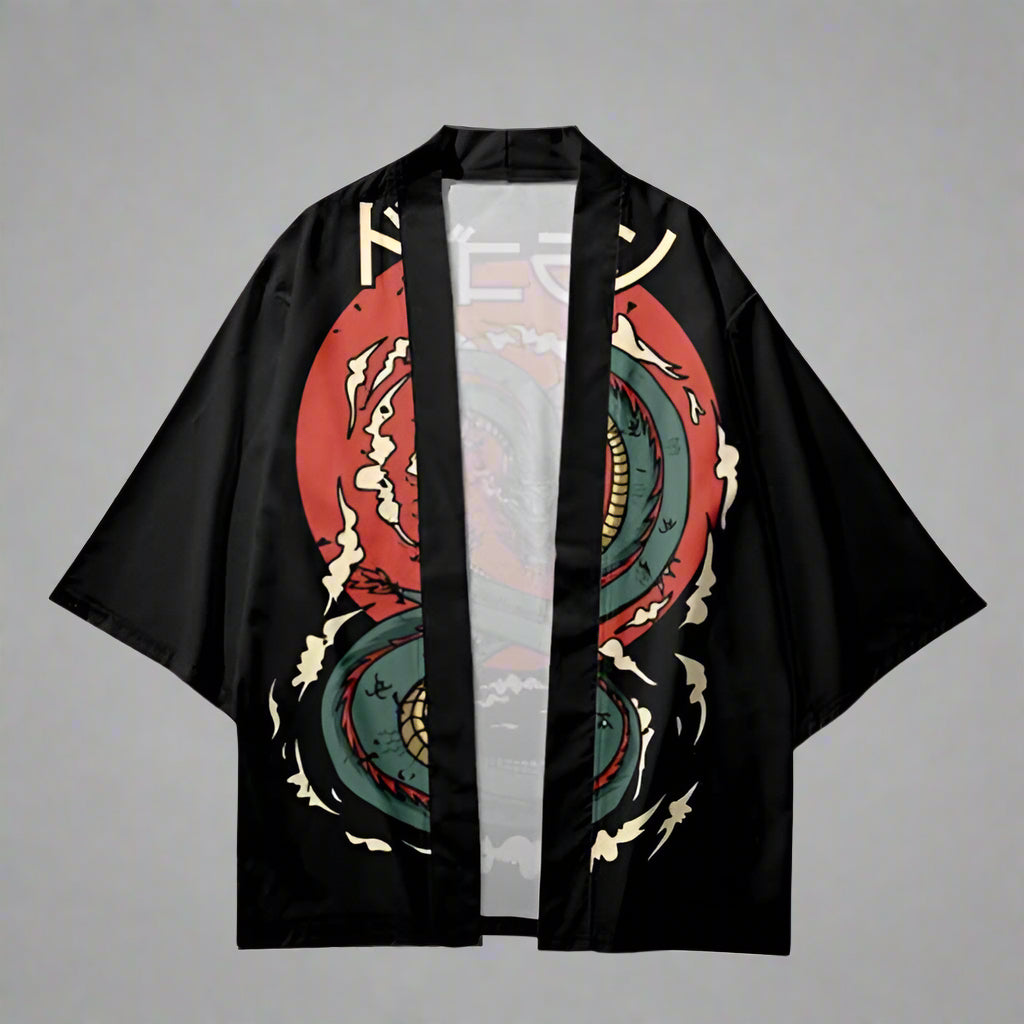 Stylish Men's Kimono Lounge Wear - haori kimono - Stylish Unisex Snake Print Kimono Robe for Lounge Wear - Main view