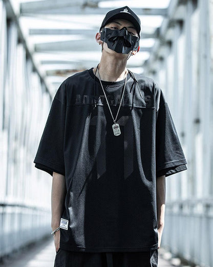 Stylish Mesh Layered Tee - mesh tee - Futuristic Mesh Layered Tee for Urban Fashion - View 2