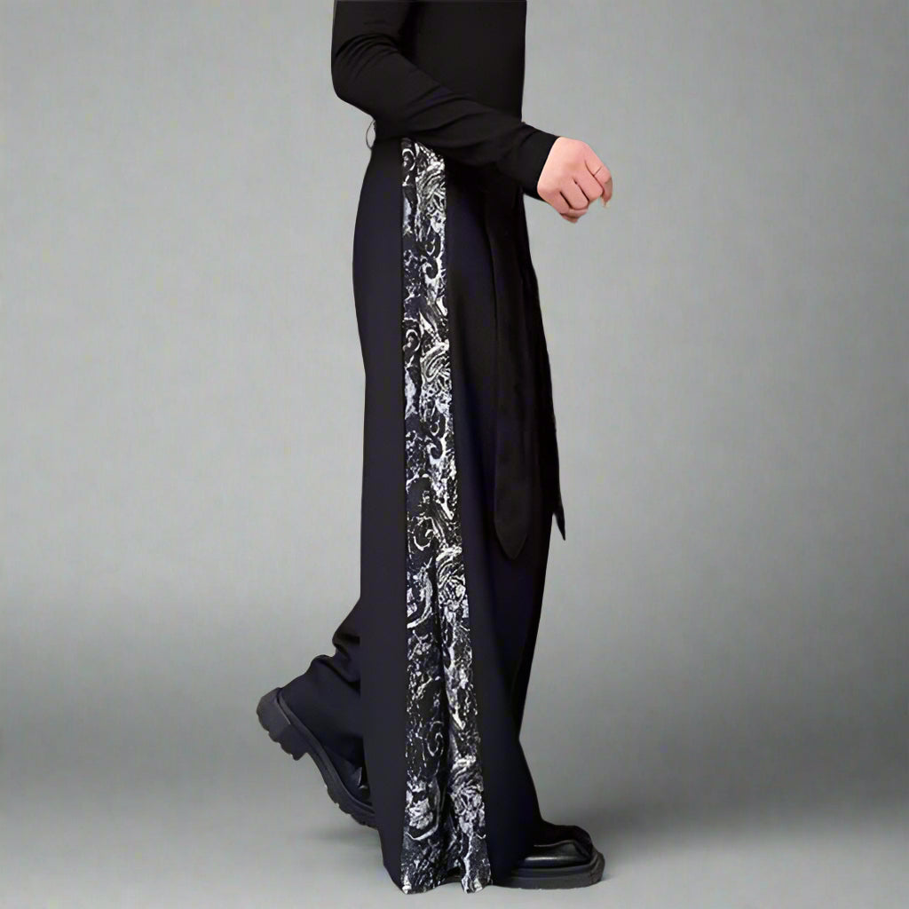 Stylish Paneled Wide-Leg Pants -  comfortable fit - Wide-Leg Paneled Pants with Comfortable Fit - View 3