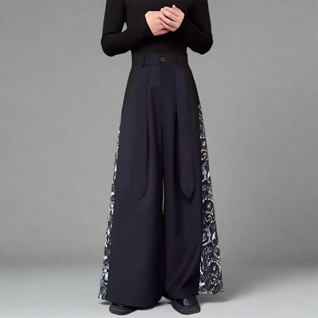 Stylish Paneled Wide-Leg Pants -  flexible waistband pants - Wide-Leg Paneled Pants with Comfortable Fit - View 4