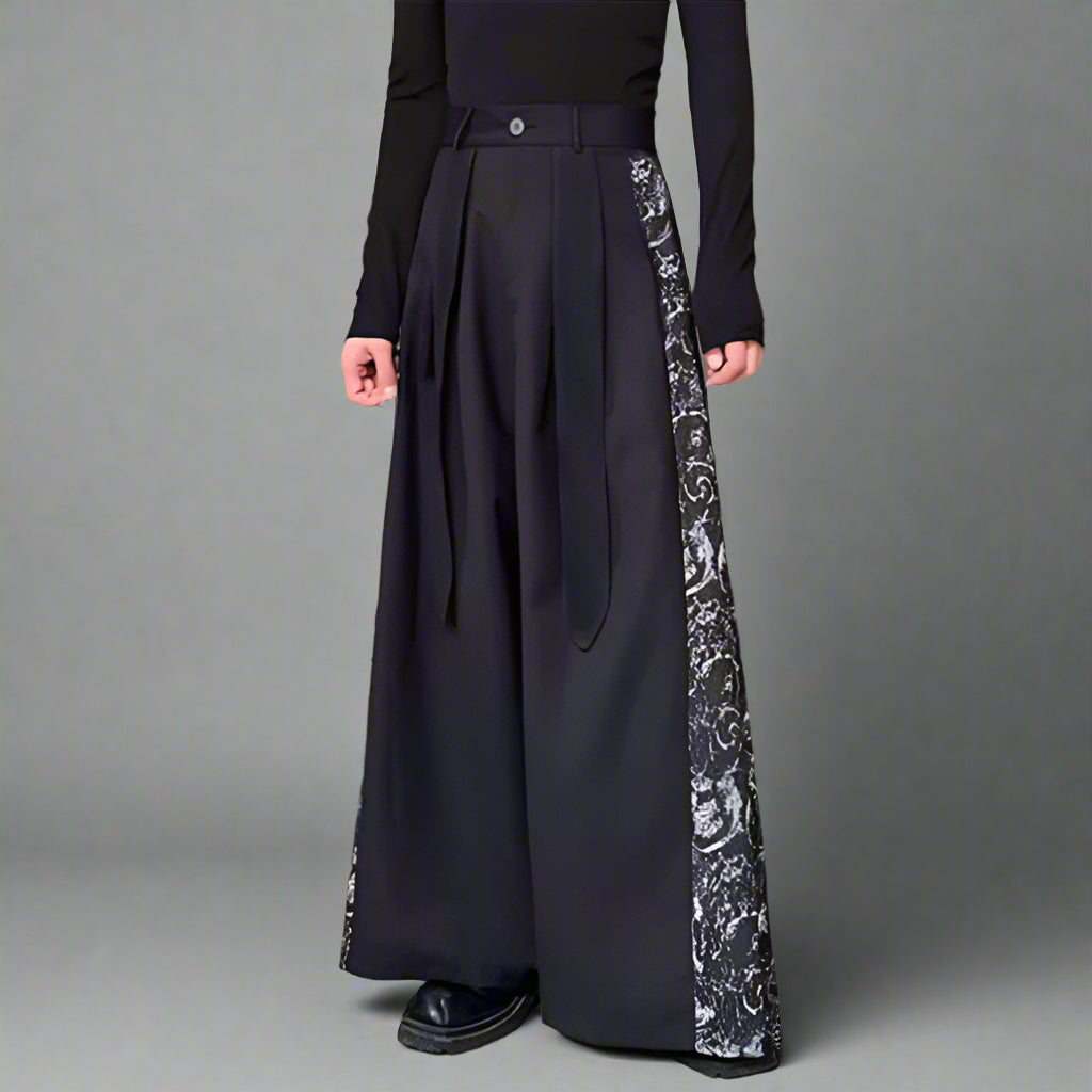 Stylish Paneled Wide-Leg Pants - paneled pants - Wide-Leg Paneled Pants with Comfortable Fit - Main view
