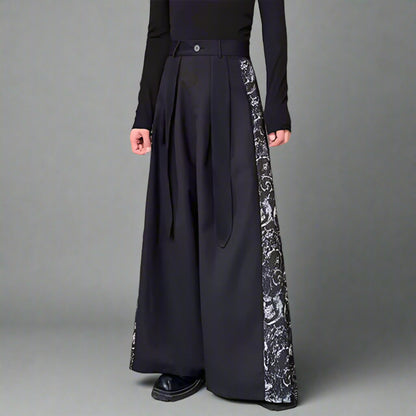 Stylish Paneled Wide-Leg Pants - paneled pants - Wide-Leg Paneled Pants with Comfortable Fit - Main view