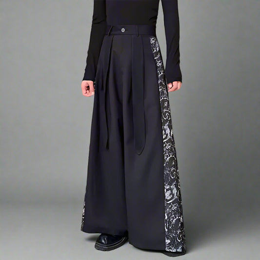 Stylish Paneled Wide-Leg Pants - paneled pants - Wide-Leg Paneled Pants with Comfortable Fit - Main view
