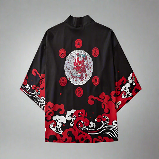 Stylish Patterned Haori Kimono - haori kimono - Versatile Patterned Haori Kimono with Red Accents - Main view