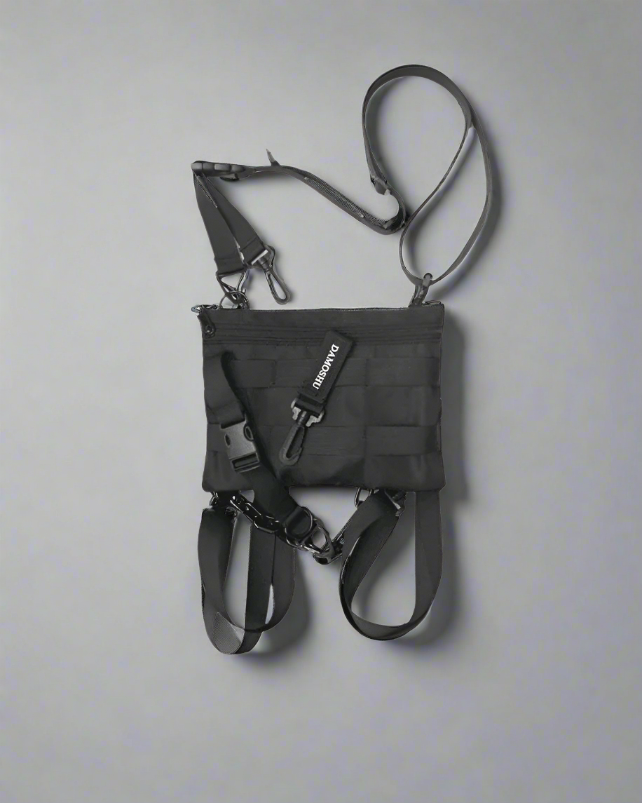 Stylish Techwear Chest Pack - durable polyester pack - Durable Techwear Chest Pack in Sleek Black - Main view