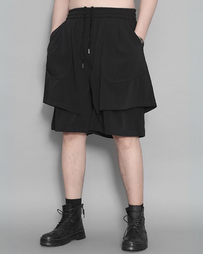 Summer Ready Techwear Shorts -  black shorts - Stylish Double-Layer Techwear Shorts for Summer - View 4