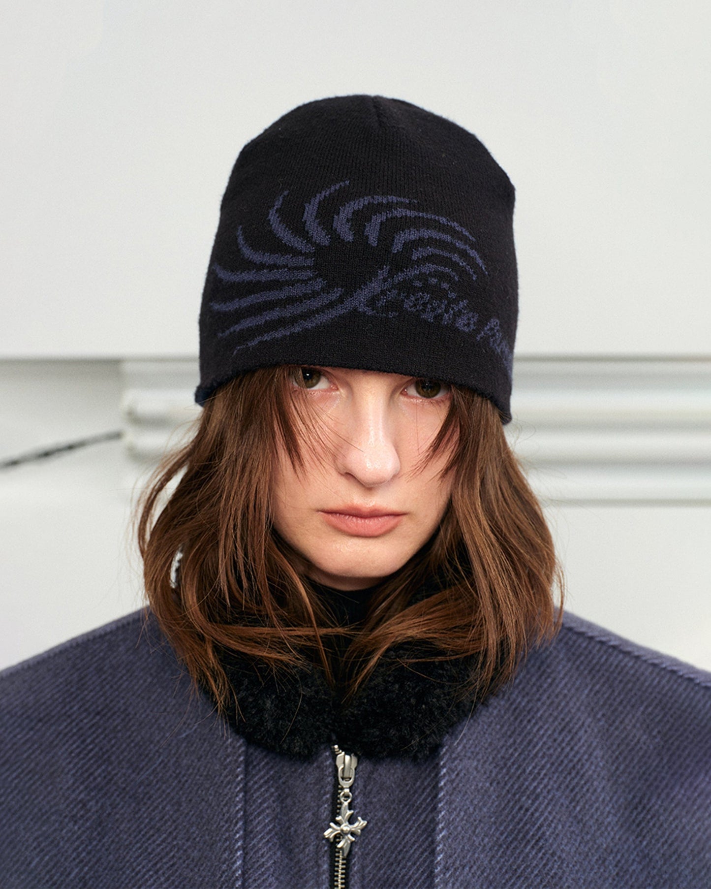 Swirled Knitted Logo Beanie -  knitted hat - Stylish Swirled Knitted Logo Beanie - View 3