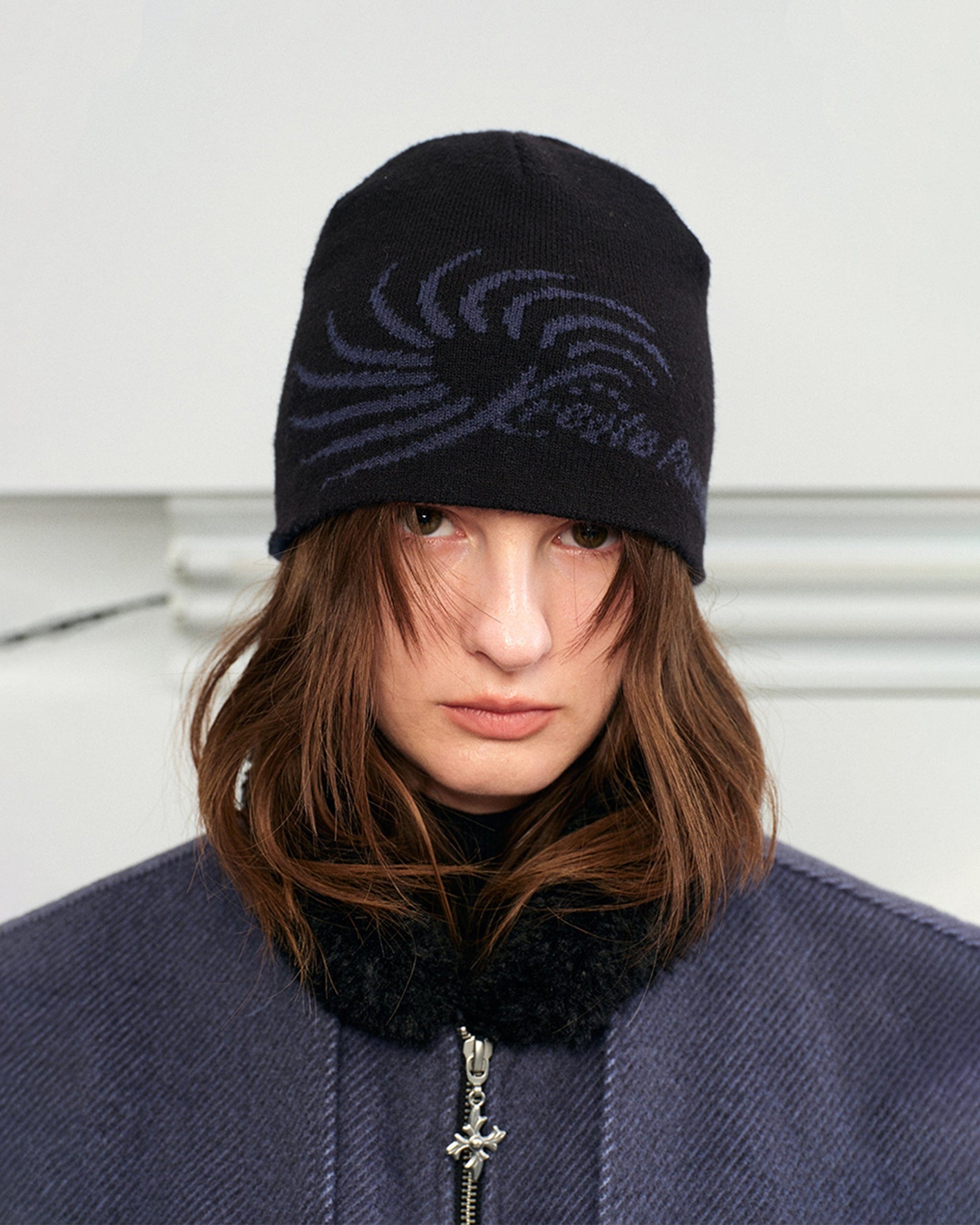 Swirled Knitted Logo Beanie -  knitted hat - Stylish Swirled Knitted Logo Beanie - View 3