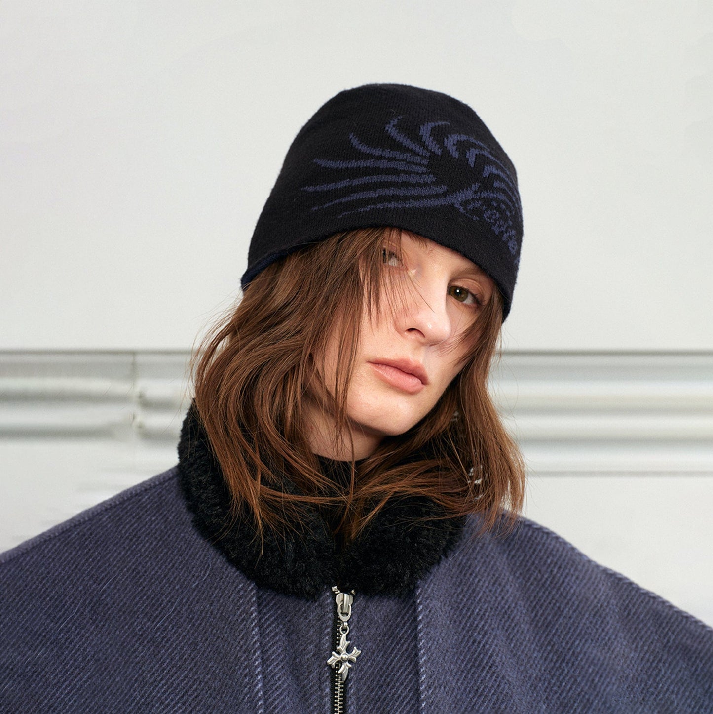 Swirled Knitted Logo Beanie - layering beanie - Stylish Swirled Knitted Logo Beanie - View 2