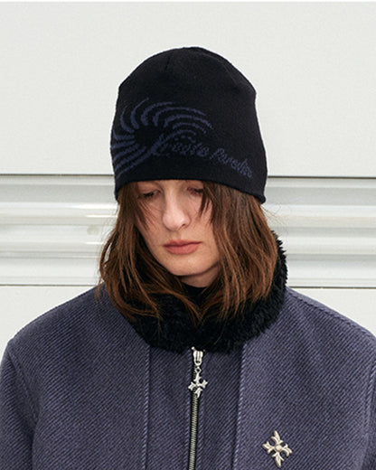 Swirled Knitted Logo Beanie -  logo hat - Stylish Swirled Knitted Logo Beanie - View 4