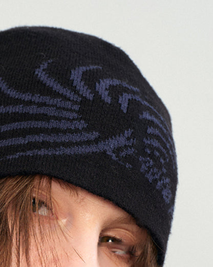 Swirled Knitted Logo Beanie -  techwear accessories - Stylish Swirled Knitted Logo Beanie - View 7