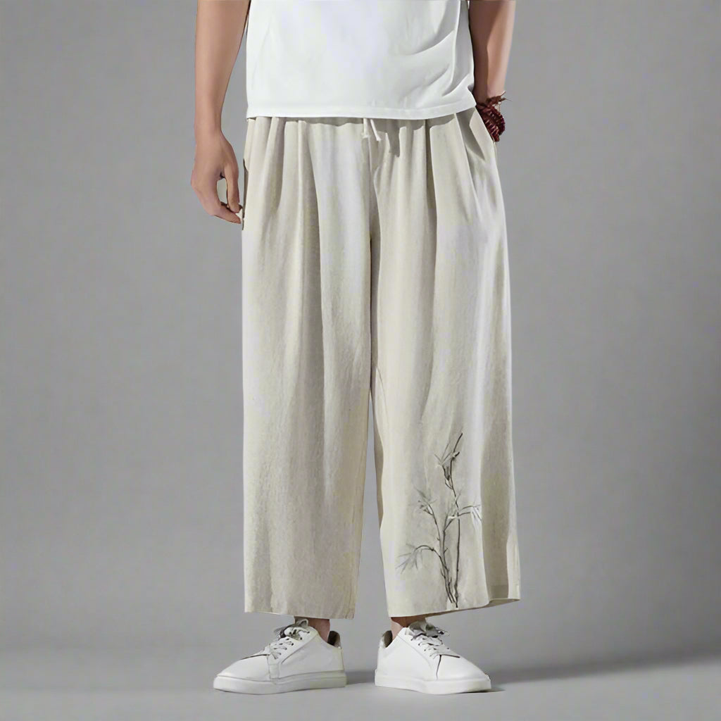 Trendy Comfort Fit Trousers - comfort trousers - Hakama Style Shinbo Pants with Embroidered Details - Main view