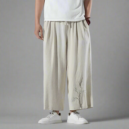 Trendy Comfort Fit Trousers - comfort trousers - Hakama Style Shinbo Pants with Embroidered Details - Main view
