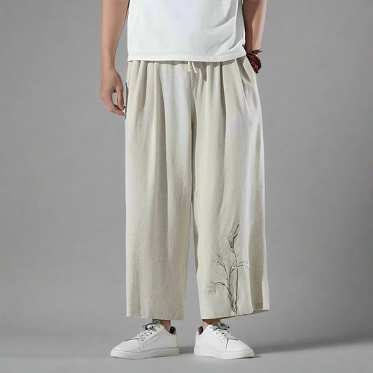 Trendy Comfort Fit Trousers - comfort trousers - Hakama Style Shinbo Pants with Embroidered Details - Main view
