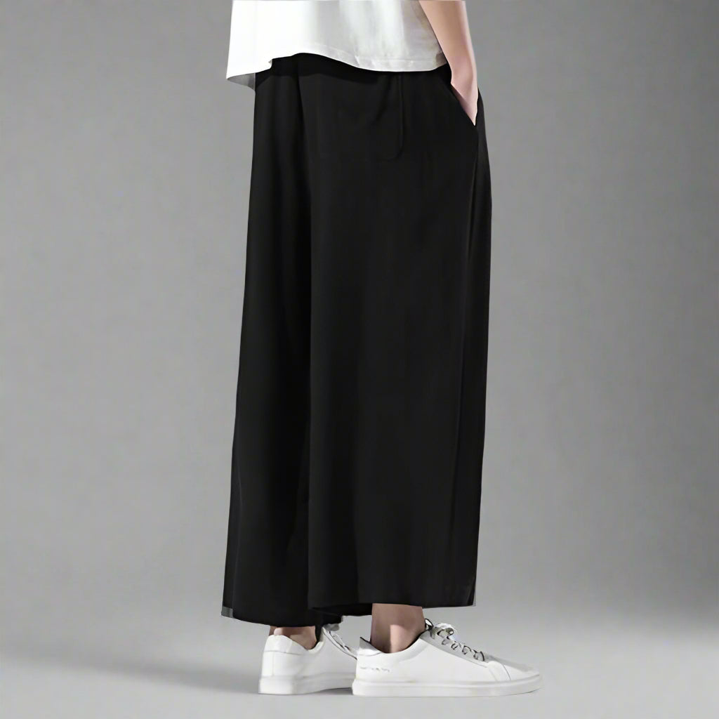 Trendy Comfort Fit Trousers -  loose fit pants - Hakama Style Shinbo Pants with Embroidered Details - View 7