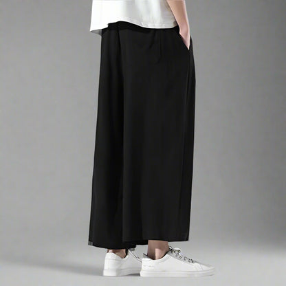 Trendy Comfort Fit Trousers -  loose fit pants - Hakama Style Shinbo Pants with Embroidered Details - View 7
