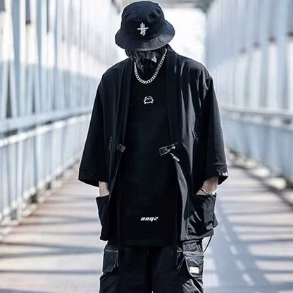 Trendy Haori Jacket Style - haori jacket - Trendy Black Haori Jacket for Urban Layering - Main view